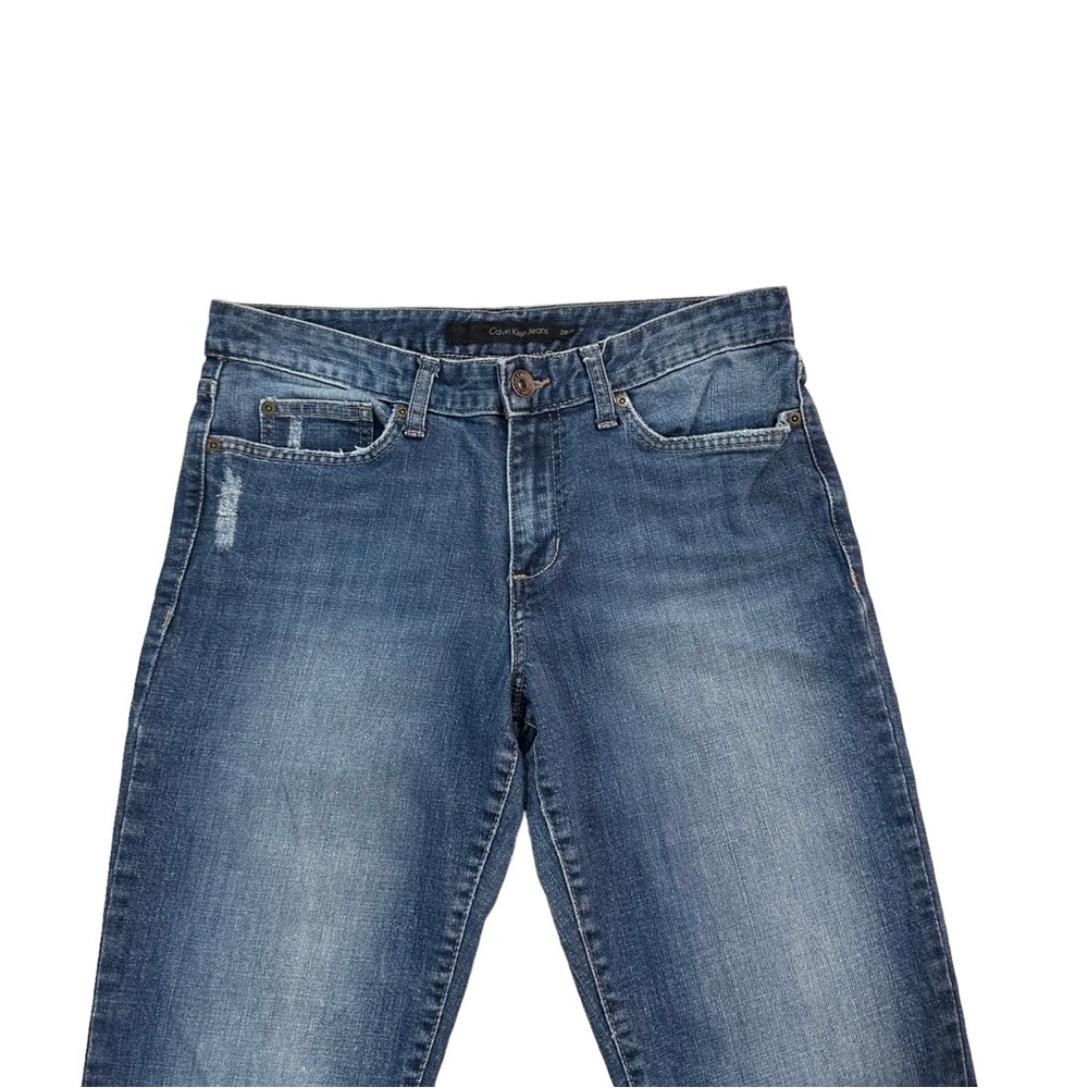 Calvin Klein Women Medium Wash Jeans Sz 28x30 Tapered Leg Mid-Rise Stretch Denim